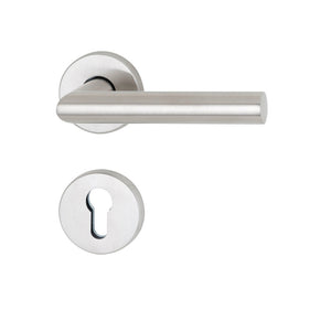 Edelstahl-Türdrücker mit Brandschutz und Paniktürfunktion, gebürstete Oberfläche, FS-CLICK-System.