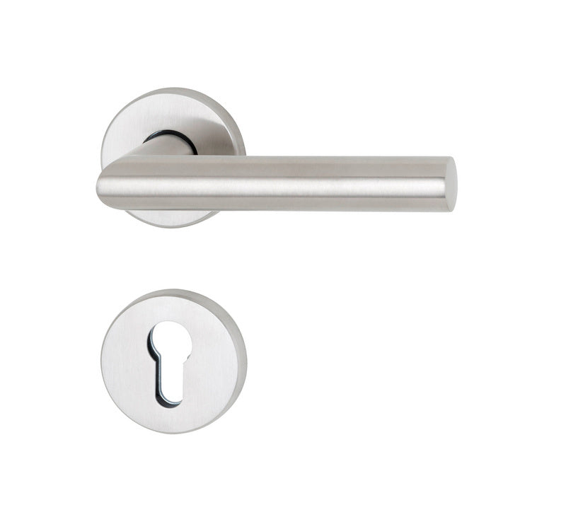 Edelstahl-Türdrücker mit Brandschutz und Paniktürfunktion, gebürstete Oberfläche, FS-CLICK-System.