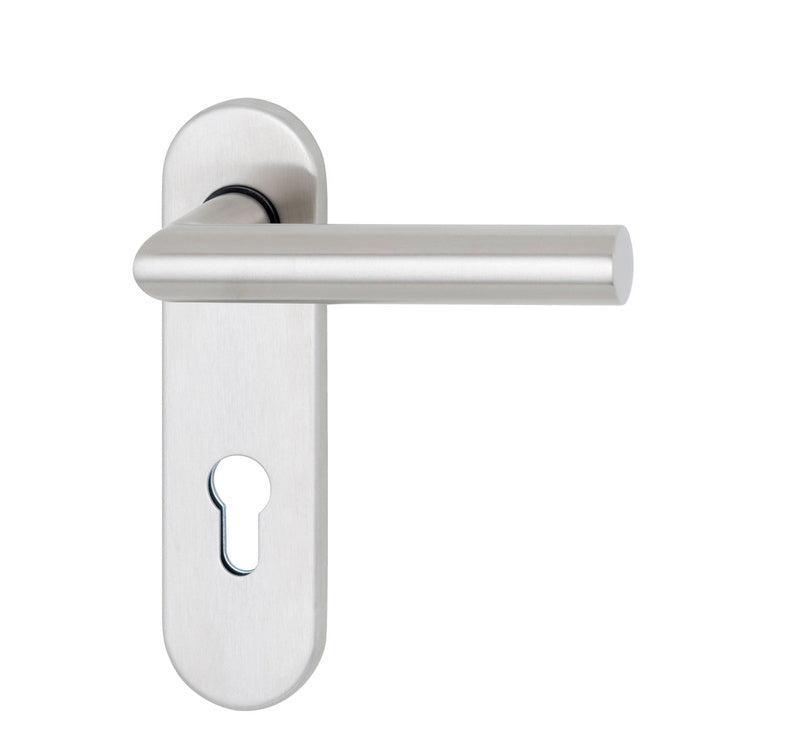 Türdrücker aus mattem Edelstahl mit PZ-Vorbereitung für den Objektbereich, Modell TD A2 A505 K PZ.