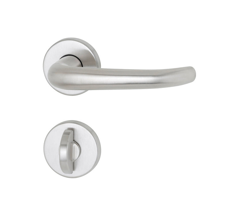 Türdrücker aus Edelstahl mit ergonomischem Design und Klick-Technologie für den Objektbereich.