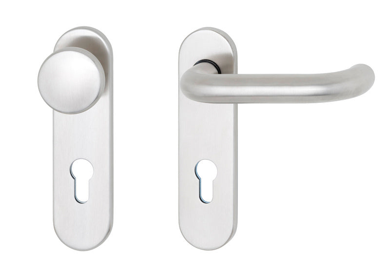 Türdrücker aus mattem Edelstahl für Links- und Rechtsmontage im Objektbereich