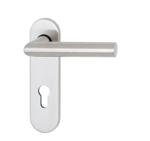 Türdrücker aus Edelstahl für Brandschutz- und Paniktüren mit modernem, robustem Design.