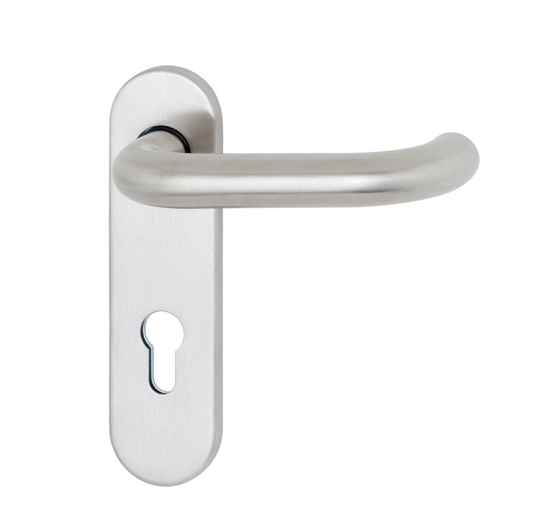 Edelstahl-Türdrücker für Brandschutz- und Paniktüren mit ergonomischem Design und hoher Langlebigkeit.