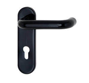 Schwarzer Türdrücker aus Polyamid für Brandschutz- und Paniktüren mit ergonomischem Design.