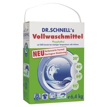 Dr. Schnell Vollwaschmittel 6,4kg Tragekarton mit starker Reinigungskraft und frischem Duft