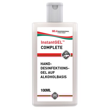 InstantGel Complete Handdesinfektionsgel auf Alkoholbasis, 100ml Flasche.