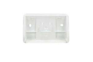 Kleiner leerer Wundpflasterspender aus Kunststoff mit transparentem Sichtfenster und Beschriftung