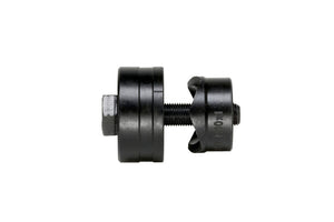 Blechlocher mit Zugschraube in robustem Stahl, ergonomischem Griff und kompaktem Design.