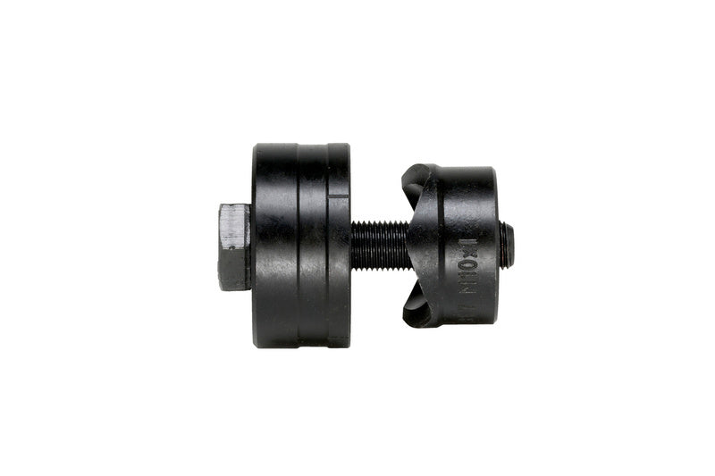 Blechlocher mit Zugschraube in robustem Stahl, ergonomischem Griff und kompaktem Design.