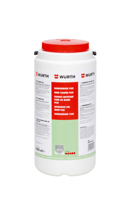 Sechs Flaschen Handreiniger HNDREINIG-PLUS mit praktischem Spender und alkoholfreier Formel.