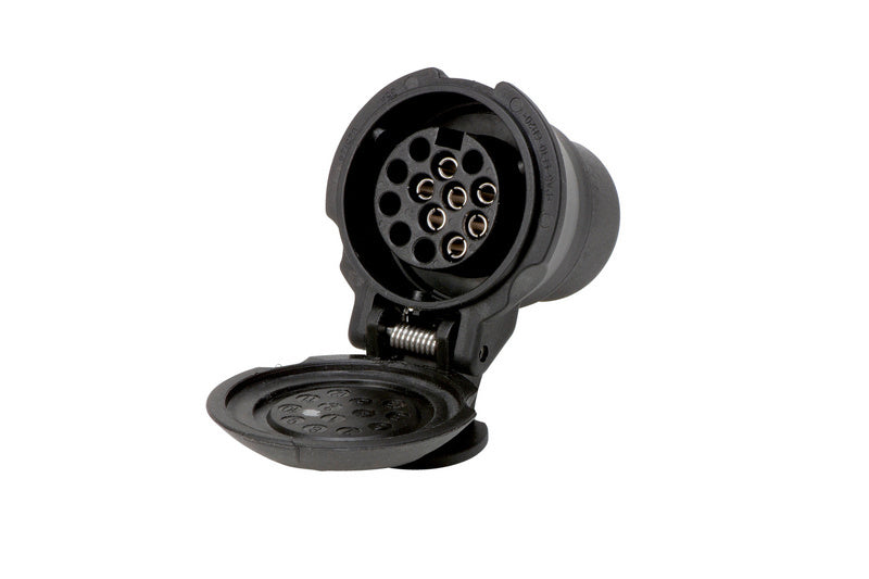 Mini adapter with 12V input and two plug types for versatile connectivity.