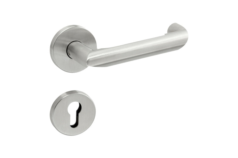 Edelstahl-Türdrücker TD-A2-A507-CLICK-ROS mit ergonomischer Form und glatter Oberfläche.