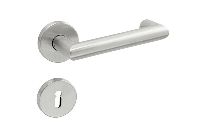 Edelstahl-Türdrücker TD-A2-A507-CLICK-ROS mit ergonomischer Form und glatter Oberfläche.