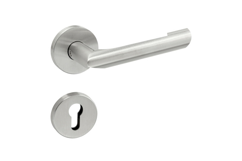 Türdrücker aus Edelstahl mit CLICK-Technologie und modernem Design für den Objektbereich.