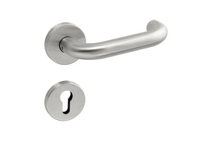 Edelstahl-Türdrücker TD-A2-A502-CLICK-ROS mit ergonomischem Design und glatter Oberfläche.