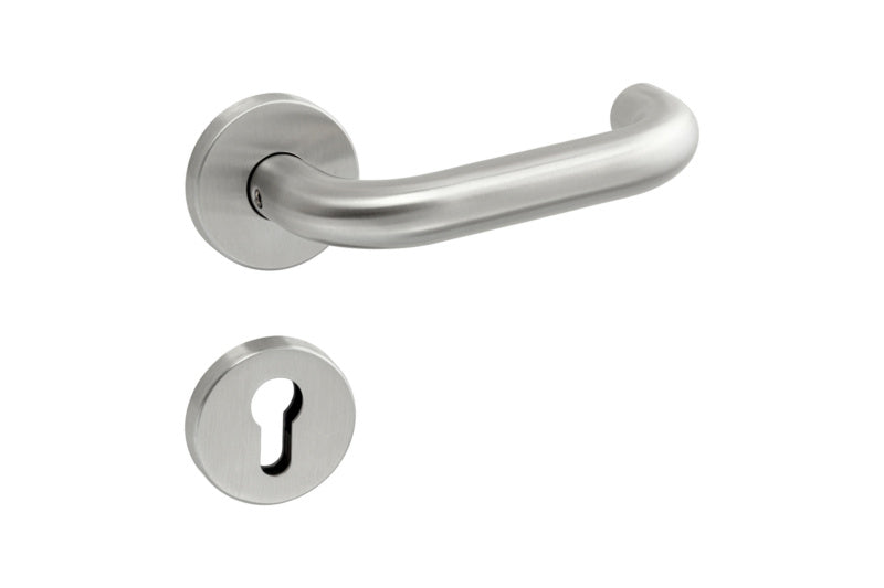 Edelstahl-Türdrücker TD-A2-A502-CLICK-ROS mit ergonomischem Design und glatter Oberfläche.