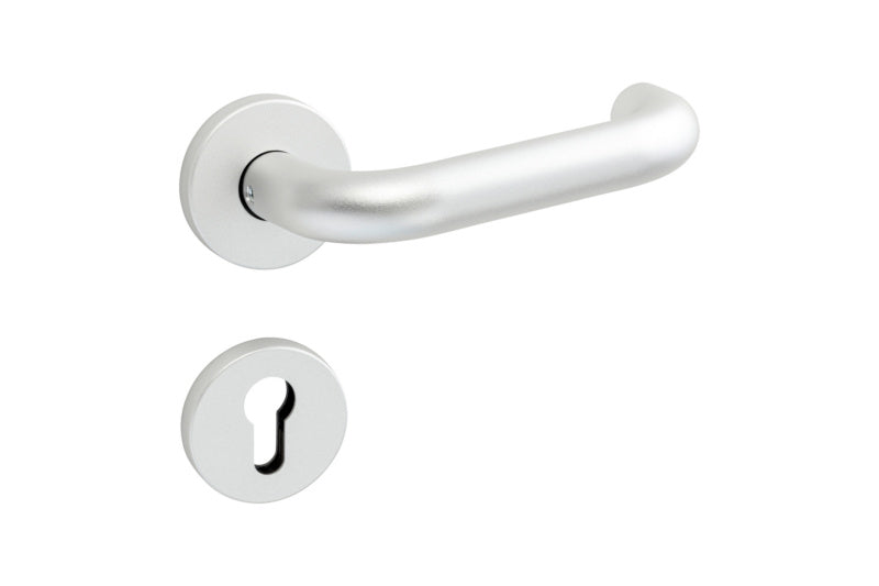 Türdrücker aus Edelstahl mit ergonomischem Design für den Objektbereich, Modell TD-A2-A502-CLICK-ROS.