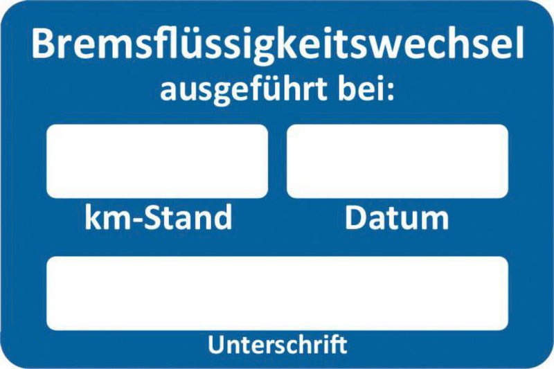 Inspektionsaufkleber Kfz- INSPKLEB-BREMSFLUESSIGKT-WECHSEL-250STK     Verpackungsinhalt    1 Einheit - Marktplatz24