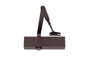 Brauner Türschließer mit Scherengestänge, stabil und elegant, für sanftes Schließen von Türen.