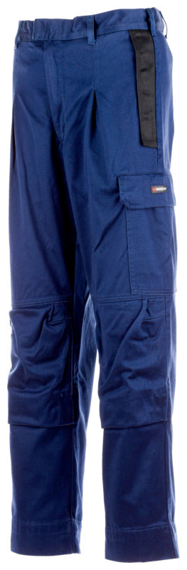 Multinorm Arbeitshose in Marine und Schwarz mit vielen Taschen und ergonomischer Passform.
