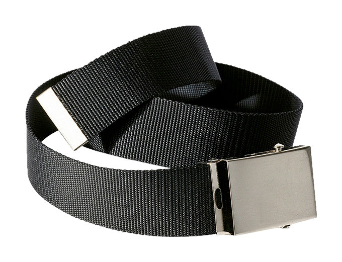 Schwarzer gewebter Gürtel mit stabilem Verschluss, robust und flexibel für Handwerker.