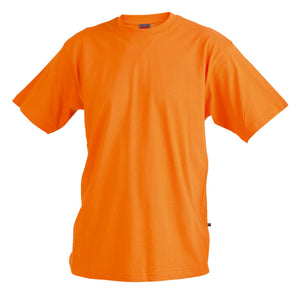 Oranges Arbeitsshirt aus robustem Baumwollmaterial mit modernem Schnitt und verstärkten Nähten.