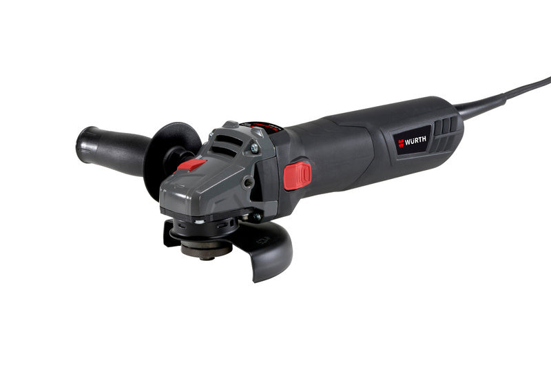 Winkelschleifer Elektro mit 125 mm Scheibe, Schutzhaube und verstellbarem Handgriff.