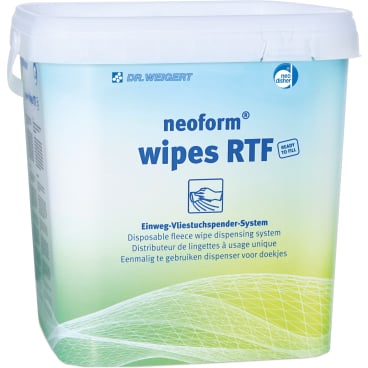 Neoform Wipes RTF Reinigungstücher in a white dispenser tub.