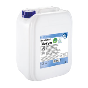 Ein weißer Kanister mit blauem Deckel, der das Produkt Neodisher BioZym von Dr. Weigert zeigt.