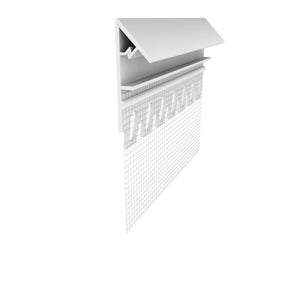 Abschlussprofil mit Gewebe in Silber, ideal für saubere Übergänge zwischen Oberflächen.