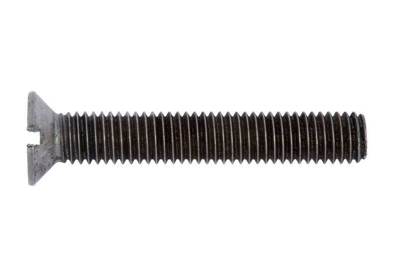 Schraube mit Senkkopf und Schlitz, gemäß DIN963, in metallischer Farbe.