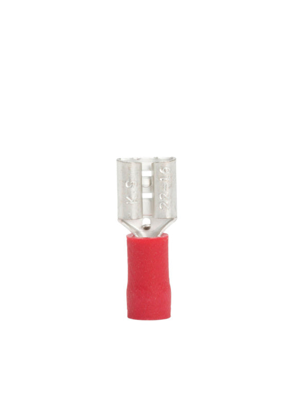 Red FLSTEHUE-ROT-6,3X0,8MM VP 300 units displayed in a clear plastic packaging.