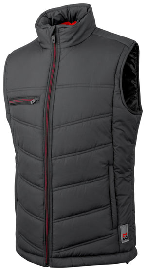 Graue Arbeitsweste "NEW CRAFT" mit vielen Taschen für Werkzeuge und komfortable Passform.