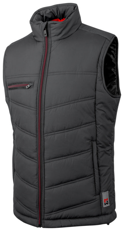 Graue Arbeitsweste "NEW CRAFT" mit vielen Taschen für Werkzeuge und komfortable Passform.