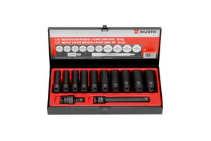 Set of 12 long drill bits with half-inch shank for versatile drilling tasks