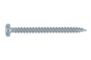 Kombi pan head screw with a flat design and a rust-resistant finish.