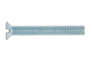 Schraube mit Senkkopf und Schlitz nach ISO 2009, Modell 45873 SZ, metallisch glänzend.