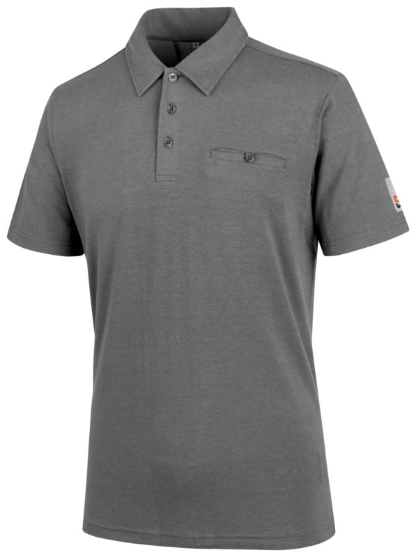 Graues Arbeitspoloshirt mit Kragen und Knopfleiste, ideal für Handwerker und robust im Alltag.