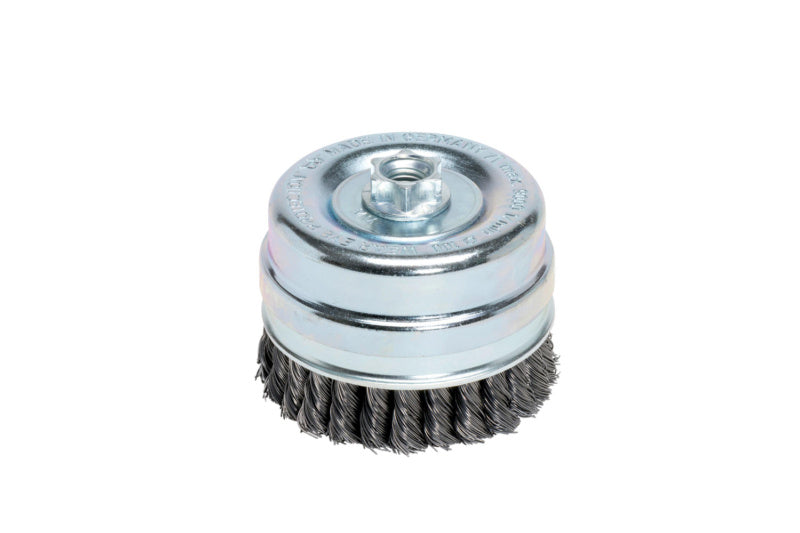 Topfbürste mit gezopftem Draht für Winkelschleifer, ideal zum Schleifen und Reinigen.