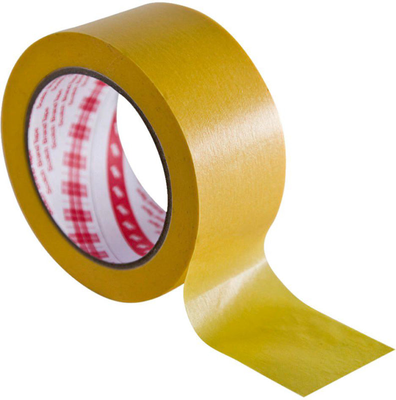 Gold-colored crepe tape, 30mm wide and 50 meters long, suitable for various projects.