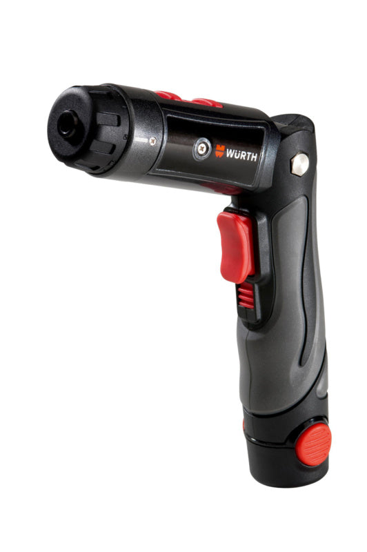 A cordless screwdriver with a compact design and ergonomic grip for easy handling.