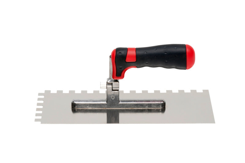 Zahnkelle mit ergonomischem 2K-Griff und gezahntem Edelstahlblatt für präzises Auftragen