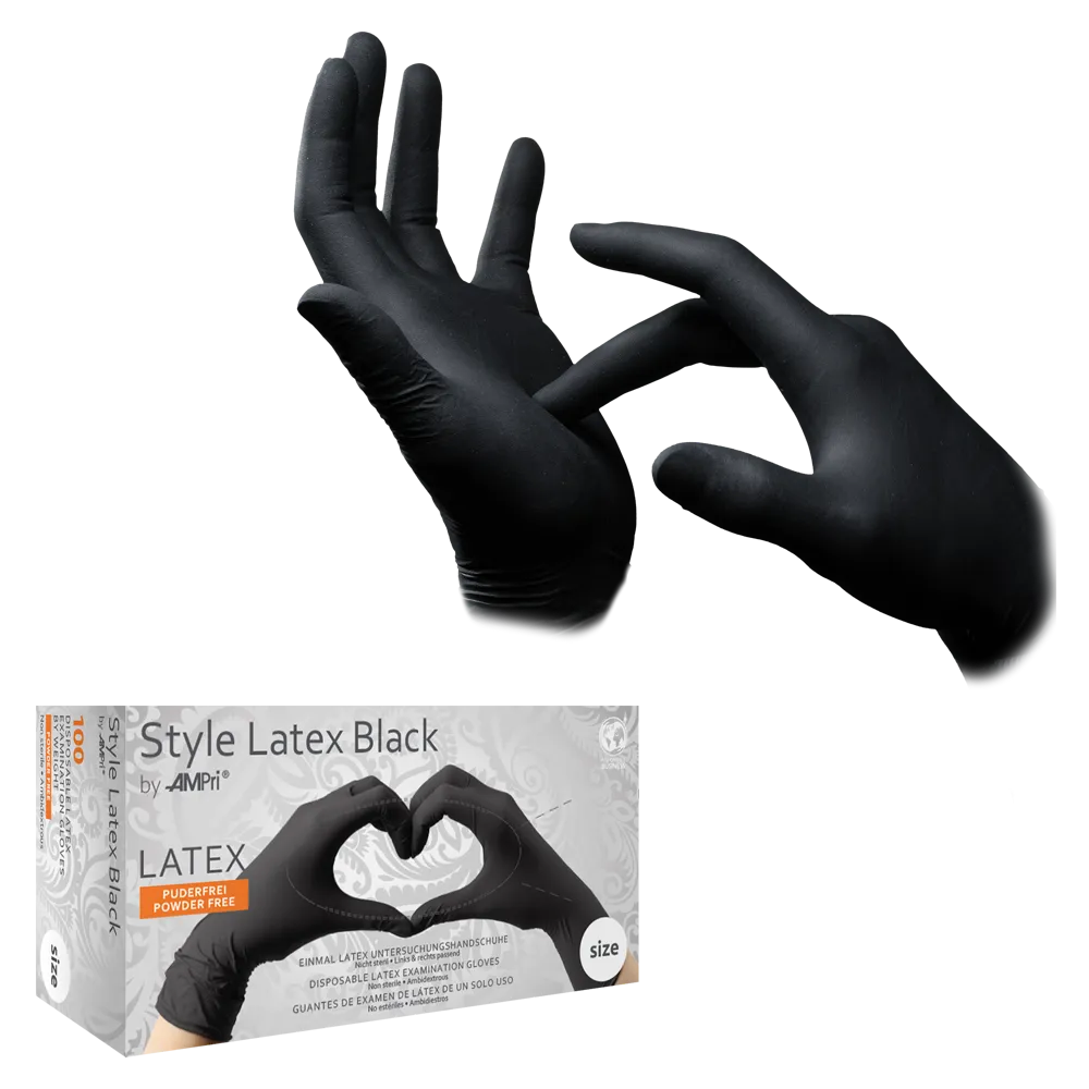 Style Latex Handschuhe Schwarz, Ungepudert, Gr. XS, 100 Stück