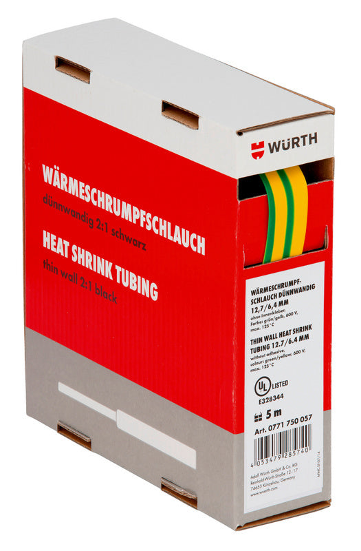 Kunststoffverbindungselemente in Grün und Gelb, 2,4 bis 1,2 mm, 10 Stück in Box.