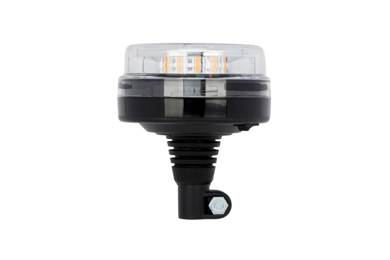 Orange beacon light with a sturdy base, designed for vehicle mounting.