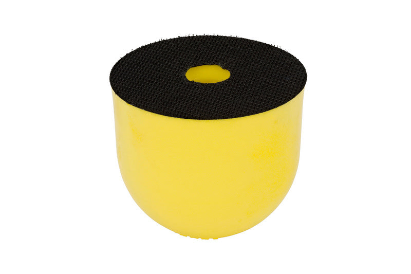 Handschleifblock mit 73 mm Durchmesser, weichem Design und Klettverschluss für Schleifpapier.