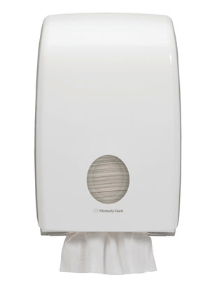 Papiertuchspender in Weiß, Maße 40x27x14 cm, modernes Design für hygienische Nutzung.