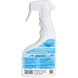 AERON Atlantic room air neutralizer spray bottle with a blue label.
