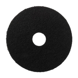 Schwarze, runde Schleifunterlage mit zentralem Loch.