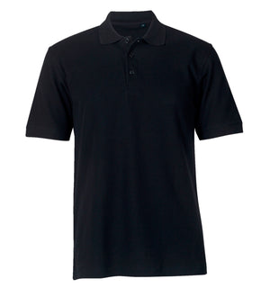 Dunkelblaues Arbeitspoloshirt mit Kragen und Knopfleiste, ideal für berufliche Anlässe.